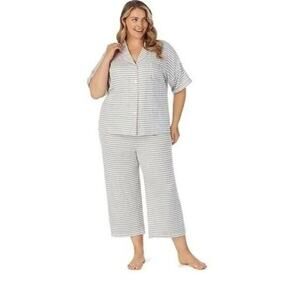 Cuddl Duds · Size 2X · Striped Pajama Set · Cotton Blend Button Top · Gray/White